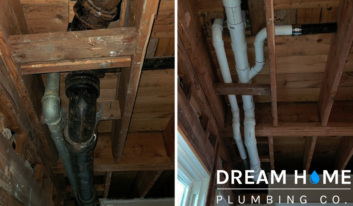 Toilet Drain & Vent Cast-Iron to PVC Repipe (Before & After)